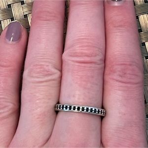 Pandora Silver Ring with Black Crystals and Butterfly Design Size 8 1/2